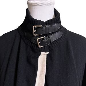 Lauren Ralph Lauren Silk Cashmere Poncho Black Cream Buckle Plus Size 1X Equest.